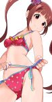  1girl bangs bikini blunt_bangs breasts brown_eyes brown_hair eyebrows_visible_through_hair highres hiroki_(yyqw7151) idolmaster idolmaster_million_live! long_hair matsuda_arisa navel polka_dot polka_dot_bikini red_bikini simple_background small_breasts smile solo swimsuit twintails white_background 