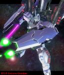  arm_cannon beam_saber firing full_armor_unicorn_gundam gundam gundam_unicorn highres holding holding_sword holding_weapon horns looking_down mecha missile_pod moyashi_(karamisouma) science_fiction shield single_horn solo sword unicorn_gundam visor weapon 