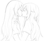  2girls akatsuki_(osamaru36) closed_eyes facing_another greyscale hand_in_another&#039;s_hair hand_on_another&#039;s_shoulder himehina_channel imminent_kiss lineart long_hair monochrome multiple_girls profile suzuki_hina tanaka_hime upper_body virtual_youtuber yuri 