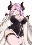  1girl black_gloves blue_eyes braid breasts center_opening cleavage covered_navel crown_braid draph fingerless_gloves gloves granblue_fantasy hair_over_one_eye horns jacket large_breasts light_purple_hair long_hair narmaya_(granblue_fantasy) open_clothes open_jacket open_shirt parted_lips pointy_ears smile solo teriton thigh_strap thighs 