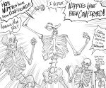 4others bb_(baalbuddy) bone cheering collarbone english_text greyscale highres monochrome multiple_others open_mouth original peeping skeleton skull 