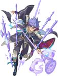  1boy amethyst_(gemstone) armor arms_up artist_request bangs belt black_cape black_coat black_pants blue_footwear book boots cape closed_mouth coat collared_shirt crystal floating floating_object floating_weapon full_body glasses glowing halberd highres holding holding_staff knee_boots knee_pads leg_up liam_(world_flipper) long_sleeves looking_at_viewer male_focus non-web_source official_art outstretched_arms pants pauldrons polearm pouch purple_eyes purple_hair red-framed_eyewear running running_towards_viewer semi-rimless_eyewear shiny shiny_hair shirt short_hair shoulder_armor sidelocks solo sparkle staff sword transparent transparent_background two-sided_cape two-sided_fabric v-shaped_eyebrows vambraces weapon wide_sleeves world_flipper yellow_shirt 