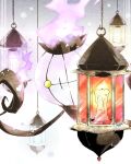  candle chain chandelure commentary_request fire flame gen_5_pokemon highres hook lantern looking_at_viewer naoto_(shion) no_humans peeking_out pokemon pokemon_(creature) purple_fire solo yellow_eyes 