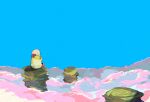  above_clouds animal blue_sky cloud day hamster kirby kirby&#039;s_dream_land_3 kirby_(series) no_humans outdoors pink_cloud rick_(kirby) rock scenery sitting sky soumenhiyamugi 