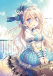  bad_id bad_pixiv_id blonde_hair blue_eyes cloud day dress earrings hairband jewelry lace long_hair looking_at_viewer luggage open_mouth original sky smile solo wrist_cuffs yamadori_yoshitomo 