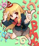  1girl blazer bow bowtie genma_iroe jacket onsoku_maru pleated_skirt pointing salute school_uniform shoes skirt socks solo tongue uwabaki 