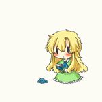  animated animated_gif blonde_hair blue_flower blue_rose blush chibi flower ib long_hair lowres mary_(ib) rebecca_(keinelove) rose solo spoilers white_background 