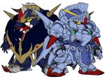  absurdres black_eyes clenched_hand colored_sclera gundam highres horns knight_gundam looking_to_the_side mecha no_humans open_hand redesign satan_gundam science_fiction sd_gundam sd_gundam_gaiden sketch v-fin waishou_(fusuma) white_background yellow_sclera 