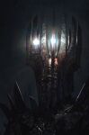  1boy absurdres armor black_skin blood colored_skin commentary crown english_commentary extra_teeth frederic_bennett full_armor highres horror_(theme) legendarium looking_at_viewer morgoth shoulder_spikes silmaril_(gem) solo spikes the_silmarillion 