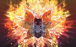  blue_eyes bug commentary_request embers full_body gen_5_pokemon glowing highres insect light_rays looking_at_viewer moth no_humans pokemon pokemon_(creature) solo volcarona white_fur yama_neko_3 