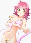  absurdres ahoge bangs blunt_bangs blunt_ends blush bra breasts censored character_censor collarbone highres loose_clothes love_live! love_live!_nijigasaki_high_school_idol_club miyashita_ai navel novelty_censor oku_1225 panties pink_bra pink_hair pink_panties short_hair small_breasts tennouji_rina underwear yellow_eyes 