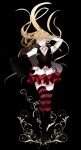  1girl alternate_costume beatrice_(umineko) blonde_hair boots closed_eyes collared_shirt frilled_skirt frills highres jacket necktie off_shoulder official_alternate_costume official_alternate_hairstyle shirt skirt sofy striped striped_legwear thighhighs umineko_no_naku_koro_ni waistcoat 