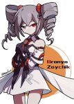  1girl bronya_zaychik bronya_zaychik_(yamabuki_armor) crying crying_with_eyes_open drill_hair grey_eyes grey_hair heterochromia highres honkai_(series) honkai_impact_3rd meadow_(morphinecaca) red_eyes simple_background skirt solo tears twin_drills white_background 