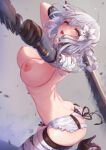  ass bandages heels mitsu_(mitsu_art) nipples thighhighs topless weapon 