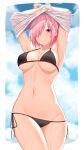  arind_yudha bikini fate/grand_order mash_kyrielight pantsu see_through shirt_lift swimsuits undressing wet wet_clothes 