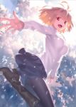  arcueid_brunestud detexted heels pantyhose skirt_lift sweater takeuchi_takashi tsukihime type-moon 