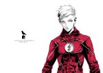  1boy absurdres artist_logo bodysuit commission dated dc_comics expressionless highres krau looking_to_the_side medibang_paint_(medium) red_bodysuit solo spot_color superhero the_flash undercut upper_body watermark web_address white_background 