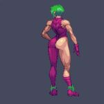  1girl animated animated_gif ass asymmetrical_clothes bare_arms biceps bodysuit gloves green_hair metroid muscular muscular_female omegachaino pixel_art power_armor samus_aran short_hair shoulders sleeveless thighs varia_suit 