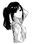  1girl absurdres andrewaprilio arm_up greyscale highres long_hair looking_at_viewer monochrome original ponytail shirt sketch solo standing 