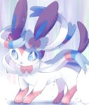  blue_eyes blush commentary gen_6_pokemon highres looking_at_viewer no_humans paws pokemon pokemon_(creature) signature solo standing surumeika_(ninfiiiir) sylveon toes water_drop wet 