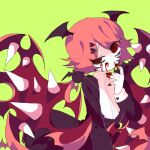  1girl bat_wings blood blood_from_mouth blood_on_face cranber demon_girl demon_horns dress funamusea haiiro_teien heart horns long_hair looking_at_viewer pink_hair red_eyes spiked_hair suaviterra tongue tongue_out twintails very_long_hair wings 