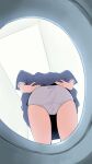  1girl bent_over bob_cut clothes_lift hidden_camera highres koguma_(super_cub) panties pov recording school_uniform shirt skirt skirt_lift solo super_cub toilet ukokkei underwear white_panties white_shirt 