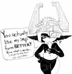  ? black_panties black_skin blush breasts colored_skin english_text gigawix greyscale hand_on_hip hand_on_own_chest helmet imp midna monochrome multicolored multicolored_skin navel one_eye_covered panties pointy_ears small_breasts speech_bubble the_legend_of_zelda the_legend_of_zelda:_twilight_princess underwear white_skin 