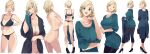  1girl absurdres ass bag black_pants blonde_hair bra breasts from_behind from_side green_eyes handbag high_heels highres jewelry lipstick makeup mikoto_akemi multiple_views necklace original pants thong tunic underwear 