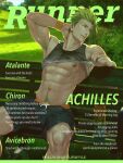  1boy abs absurdres achilles_(fate) armpit_hair armpits bara bare_pectorals bare_shoulders bench black_shorts black_tank_top bulge chiizu_namasu clothes_lift english_text erection erection_under_clothes fate/grand_order fate_(series) green_hair hand_on_own_neck highres huge_filesize lifted_by_self male_focus muscular muscular_male navel navel_hair nipples pectorals reward_available shirt_lift short_hair shorts sideburns sitting smirk solo stomach sweat tank_top undercut 