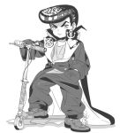  1boy diamond_wa_kudakenai duplicate greyscale ground_vehicle higashikata_josuke inzup jojo_no_kimyou_na_bouken male_focus monochrome motor_vehicle oversized_clothes pixel-perfect_duplicate pompadour scooter shoes solo younger 