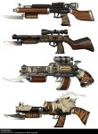  animal_print bayonet commentary cross dated_commentary grandyoukan gun no_humans pentagram ragnarok_online_2:_gate_of_the_world revolver simple_background skull smoke sniper_scope tiger_print weapon white_background 