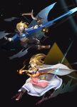  2girls artist_request bangs blonde_hair blue_eyes bow_(weapon) braid cape dress earrings gloves gown green_eyes hair_ornament hairclip highres jewelry long_hair multiple_girls open_mouth pointy_ears princess_zelda short_hair simple_background smile super_smash_bros. the_legend_of_zelda the_legend_of_zelda:_a_link_between_worlds the_legend_of_zelda:_breath_of_the_wild the_legend_of_zelda:_breath_of_the_wild_2 tiara triforce tunic weapon 