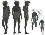 1boy character_sheet clenched_hand gundam gundam_hathaway&#039;s_flash hathaway_noa helmet leaning_forward looking_ahead looking_to_the_side male_focus multiple_views official_art open_hand pablo_uchida pilot_suit production_art science_fiction sketch unfinished 