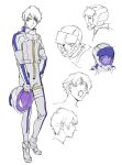  1boy character_sheet closed_eyes gundam gundam_hathaway&#039;s_flash headwear_removed helmet helmet_removed highres holding holding_helmet lane_aime looking_at_viewer multiple_views official_art open_mouth pablo_uchida pilot_suit production_art science_fiction sketch unfinished 