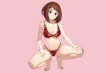  barefoot blush boku_no_hero_academia bra breasts brown_eyes brown_hair cleavage jason_kim panties pink short_hair spread_legs underwear uraraka_ochako 