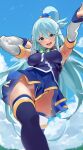  aqua_(kono_subarashii_sekai_ni_shukufuku_wo!) jikatarou kono_subarashii_sekai_ni_shukufuku_wo! nopan skirt_lift thighhighs wet 