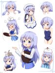  &gt;_&lt; 1girl absurdres alternate_hairstyle angora_rabbit angry animal_on_head beret blue_eyes blue_hair blue_vest blush bunny bunny_on_head d: dx eyebrows_visible_through_hair gochuumon_wa_usagi_desu_ka? hair_ornament hat highres kafuu_chino kafuu_chino&#039;s_school_uniform light_blue_hair long_hair on_head open_mouth painter-lhb rabbit_house_uniform school_swimsuit school_uniform simple_background skirt smile solo swimsuit tippy_(gochiusa) twintails vest white_background wild_geese x_hair_ornament 