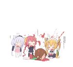  4girls anger_vein annoyed arashiya arm_behind_head arm_up beads black_dress black_legwear blonde_hair blood blood_splatter blush breasts brown_hair chibi closed_eyes dragon_girl dragon_horns dragon_tail dress faceless faceless_female first_aid_kit flying_sweatdrops forehead full-face_blush green_shirt hair_beads hair_ornament hairband hand_to_own_mouth horns iruru kanna_kamui kobayashi-san_chi_no_maidragon long_hair low_twintails lying maid maid_headdress multiple_girls necktie nosebleed o_o on_stomach open_mouth oppai_loli pink_dress pink_hair pool_of_blood red_neckwear red_skirt ribbon saikawa_riko sharp_teeth shirt short_dress short_sleeves sitting skirt tail tears teeth thighhighs tohru_(maidragon) translation_request twintails white_legwear white_shirt 