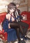  business_suit cleavage dress heels kanojo_okarishimasu mizuhara_chizuru no_bra piyo_(pixiv_2308057) skirt_lift stockings thighhighs 