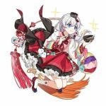  +_+ 1girl bangs blue_eyes bowl chopsticks closed_mouth eating hair_between_eyes hanbok hat honkai_(series) honkai_impact_3rd jumping korean_clothes looking_at_object official_art red_skirt rice_bowl shoes side_ponytail simple_background skirt solo star_(symbol) theresa_apocalypse white_background white_hair white_legwear 