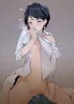  areola bottomless breast_hold breasts dress_shirt no_bra open_shirt pussy_juice sex uno_ryoku 