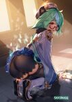  ass cameltoe genshin_impact megane ogre_craft pussy_juice skirt_lift sucrose_(genshin_impact) thighhighs 