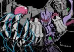  beast_wars black_background commission highres looking_at_viewer mecha no_humans oohara_tetsuya open_hand orange_eyes predacon razorclaw_(transformers) science_fiction signature solo transformers upper_body visor 