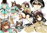  2girls :d animal_ears ass black_shorts blush bow bowtie breasts cat_ears cat_tail chibi closed_mouth hair_bow kojima_saya large_breasts long_hair looking_at_viewer maid minya_(kojima_saya) multiple_girls multiple_views open_mouth original panties parted_lips red_bow red_eyes red_neckwear short_shorts shorts side-tie_panties sitting sketch skindentation smile tail tail_bow tail_ornament thighhighs underwear white_legwear 