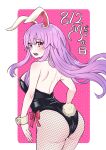  1girl animal_ears ass bunny_ears bunny_tail cowboy_shot highres long_hair looking_at_viewer looking_back natsushiro playboy_bunny purple_eyes purple_hair reisen_udongein_inaba solo tail touhou very_long_hair 