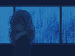  1girl bangs blue_theme curly_hair highres indoors kitaru_(mabo_f) long_hair looking_at_viewer original solo upper_body window 