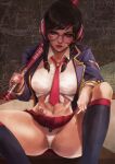  ass bandaid d.va megane monori_rogue overwatch pantsu seifuku smoking weapon 