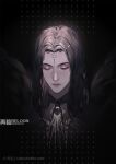  1boy angel angel_wings black_background black_hair black_wings chinese_commentary closed_eyes closed_mouth commentary_request dated long_hair lord_of_the_mysteries reloon sasrir_(lord_of_the_mysteries) solo tiara wings 