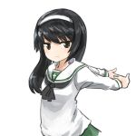  1girl arms_behind_back black_hair girls_und_panzer hairband highres long_hair oshiri_seijin reizei_mako sketch solo stretch upper_body white_background 