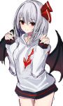  .me 1girl alternate_costume bat_wings blue_hair highres hood hoodie no_headwear red_eyes remilia_scarlet short_hair spear_the_gungnir touhou white_hoodie wings 